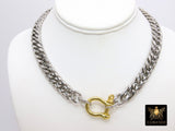 Silver and Gold Curb Chain Necklace, Shackle Chunky Necklace, Stainless Steel Jewelry - A Girls Gems