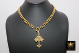 Gold Curb Chain Necklace, Stainless Steel Religious Necklace, St. Benedict Key or Cross, Fleur De Lei Cross - A Girls Gems