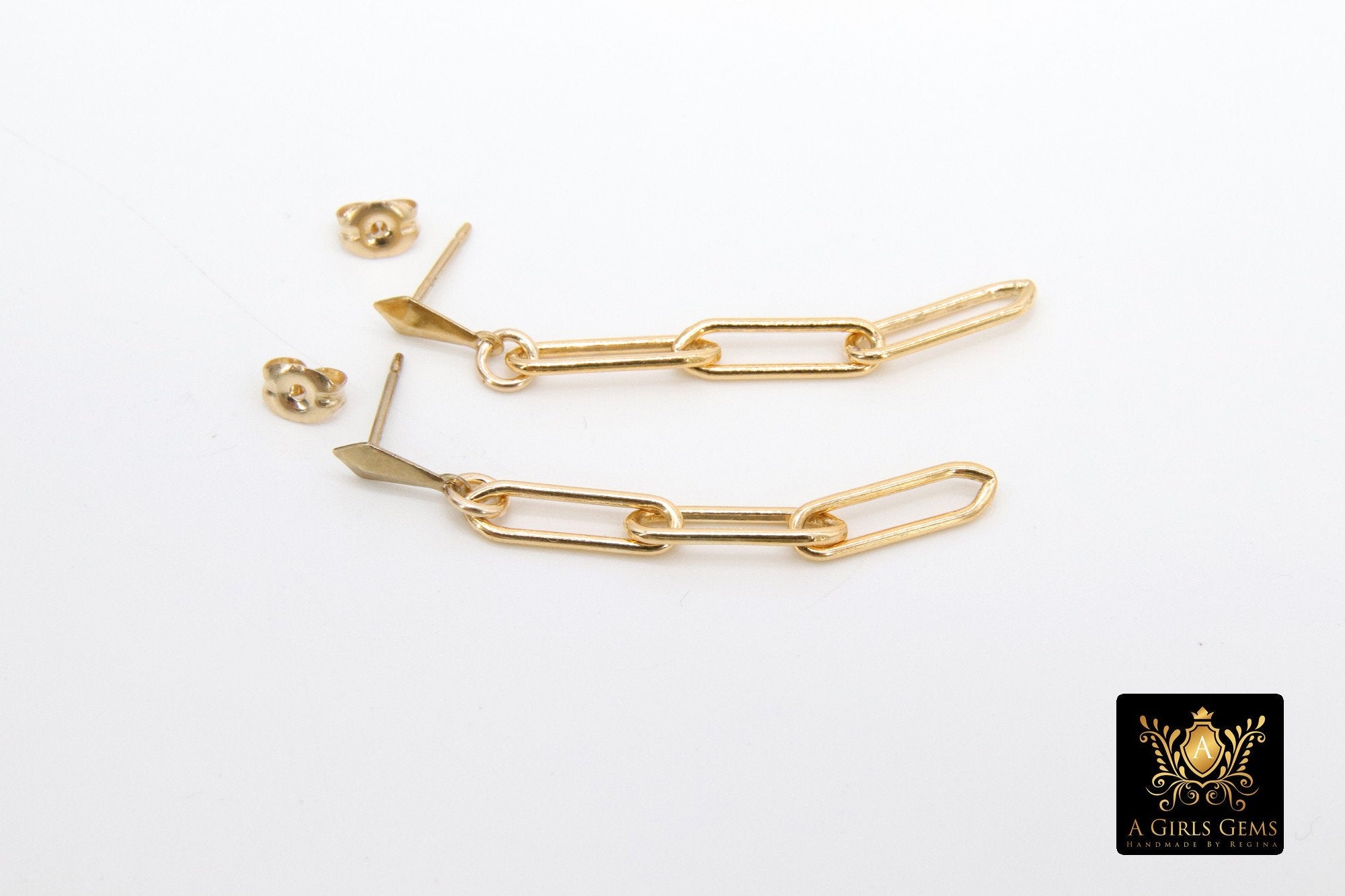 14 K Gold Filled Paperclip Chain Earrings, Rectangle Link Stud Posts, Gold Drop Dangle Earrings, Minimalist Earrings, Simple Gold Earrings - A Girls Gems