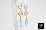 Rose Quartz and Blue Topaz Gold Earrings, 14 K Gold Filled Lever Back Hooks