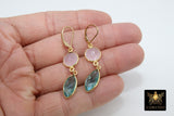Rose Quartz and Blue Topaz Gold Earrings, 14 K Gold Filled Lever Back Hooks