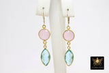Rose Quartz and Blue Topaz Gold Earrings, 14 K Gold Filled Lever Back Hooks, Marquis Leaf Gemstone Dangle Earrings