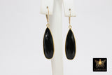 14 K Gold Filled Black Onyx Lever Back Earrings, Long Teardrop Gemstone Dangle Earrings