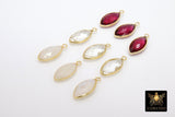 Clear Quartz Gold Charms, Moonstone Oval Marquis Leaf Shape Charms #2456, Pink Tourmaline Gold 925 Silver Gemstone Charms