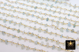 White Agate Rosary Chain, 4 mm Beaded CH #349, Gold Wire Wrapped Rosary Chain