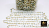 Natural Aquamarine Rosary Chain, 4 mm Beaded CH #350, Gold Wire Wrapped Rosary Chain