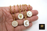Gold Box Chain Necklace, Tiger White Enamel Rectangle Chain, CZ Moon or Sundial Clock with Pendants of Your Choice - A Girls Gems