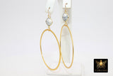 White Turquoise Large Hoop Earrings, 14 K Gold Filled Fancy Hook Ear Wires  #692, Brushed Gold Round Hoops