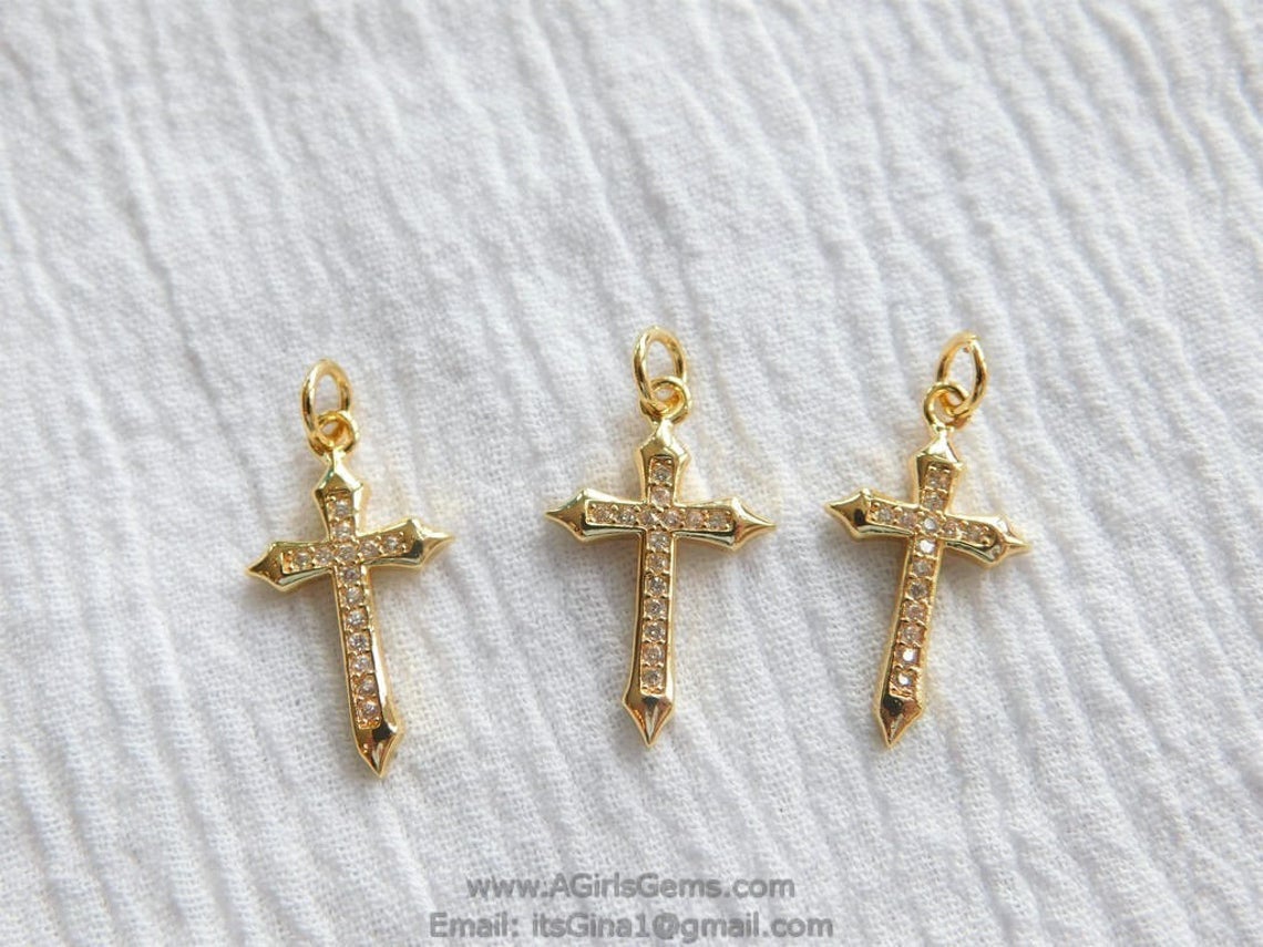Rose Gold Cross Charms, CZ Micro Pave Dainty Religious Cross Pendants, – A  Girls Gems