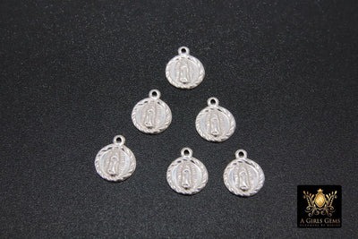 925 Silver Virgin Mary Charms, 14 mm Virgin Guadalupe #2157, Blessed Rosary Charms,  10 mm Christian Religious Pendants
