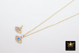 14 K Gold Filled Evil Eye Figaro Necklace, Pink Opal CZ Dainty Necklace, Turquoise Blue Turkish Greek Evil Eye