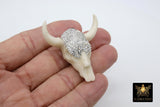 Micro Pave CZ Bone Cow Skull Pendant, Boho Cubic Zirconia Longhorn CW #24, White Ox Bone Skull