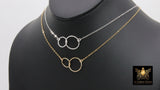 14 K Gold Linked Ring Necklace, 925 Sterling Silver Double Circle Infinity Chokers #684, Adjustable Eternity Forever Jewelry