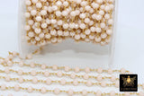 Light Cream Ivory Rosary Chain, 6 mm Gold Plated Beige Mystic Crystal CH #303, Wire Wrapped