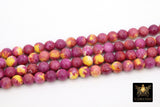Pink and Yellow Beads, Smooth Mixed Fuchsia Red Jade Dyed Beads BS #98, Jewelry Beads sizes 8 mm 16.5 inch Strands