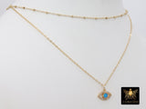 14 K Gold Filled Evil Eye Figaro Necklace, Pink Opal CZ Dainty Necklace, Turquoise Blue Turkish Greek Evil Eye