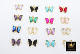 Gold CZ Crystal Butterfly Charms, Cubic Zirconia Small Butterflies #2670, High Quality Huggie Charms in 13 Colors
