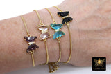 Crystal Butterfly Bracelet, Tiny CZ Butterfly Dainty Adjustable Gold Bracelets #694, Black, Gold, Amethyst and Clear by Regina Harp Designs