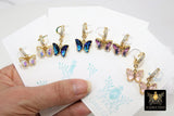Gold Butterfly Earrings, CZ Huggie Hoop Ear Rings #654, High Quality Crystal Butterfly Huggies, 12 Color Choices