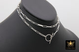 Tiger Head Chain Necklace, 925 Sterling Silver Toggle, Rectangle Chunky Drawn Chain