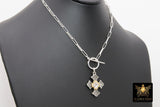 Cross Chain Necklace, 925 Sterling Silver Toggle, Rectangle Chunky Drawn Chain, Silver and Gold Maltese Cross Choker - A Girls Gems