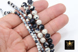 Black and White Beads, Black and White Dyed Pattern Boho Beads BS #87, sizes in 4 mm 8 mm 10 mm 16 inch FULL Strands