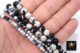 Black and White Beads, Black and White Dyed Pattern Boho Beads BS #87, sizes in 4 mm 8 mm 10 mm 16 inch FULL Strands