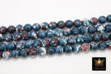 Smooth Round White and Blue Beads, Navy and Rust Jewelry Beads BS #89, sizes in 8 mm 15.75 inch Strands
