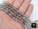 Faceted Pink Gray Round Crystal Beads, Shimmery Faceted AB Glass Jewelry Beads BS #91, sizes 8 mm 22 inch Strands