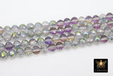 Faceted Pink Gray Round Crystal Beads, Shimmery Faceted AB Glass Jewelry Beads BS #91, sizes 8 mm 22 inch Strands