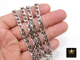 Silver Curb Chain, 304 Stainless Steel Large Figaro Flat 7 x 10 mm CH #264, Cuban Figaro Style Heavy Oval Unfinished Gold Chains