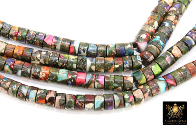 Imperial Jasper Heishi Beads, Sea Sediment Flat Multi Color Stone Beads BS #99, Black Pink and Blue Beads, sizes 6 mm 15.5 inch FULL Strands