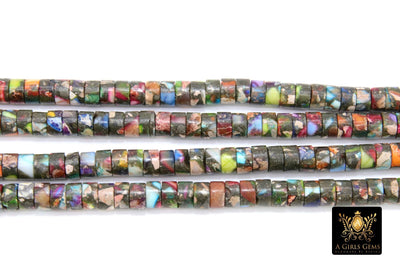 Imperial Jasper Heishi Beads, Sea Sediment Flat Multi Color Stone Beads BS #99, Black Pink and Blue Beads, sizes 6 mm 15.5 inch FULL Strands