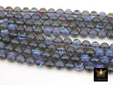 Gray Royal Blue AB Beads, Smooth Multi Color Iridescent Beads BS #111, sizes in 8 mm 15.25 inch FULL Strands