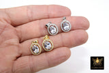 CZ Oval Charms, Clear Round Bezels Pendants with Bail #2725, Silver Gemstone Pear Shapes for Necklace or Earrings