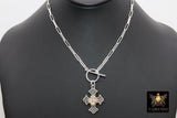 Cross Chain Necklace, 925 Sterling Silver Toggle, Rectangle Chunky Drawn Chain, Silver and Gold Maltese Cross Choker