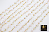White Agate Rosary Chain, 4 mm Beaded CH #349, Gold Wire Wrapped Rosary Chain