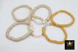 Heishi Beaded Initial Hoop Earrings, 14 K Gold Filled Hook Personalized Earrings #698, Beige Monogram Beaded Bracelets - A Girls Gems