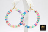 Heishi Beaded Initial Hoop Earrings, 14 K Gold Filled Hook Personalized Earrings #698, Colorful Monogram Beaded Bracelets - A Girls Gems