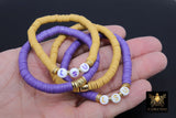 Heishi Beaded Bracelet, Purple and Gold Stretchy Bracelet #698, LSU Tiger Team Spirit Clay Beaded Bracelets
