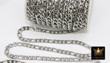 Silver Curb Chain, 304 Stainless Steel Large Figaro Flat 7 x 10 mm CH #264, Cuban Figaro Style Heavy Oval Unfinished Gold Chains