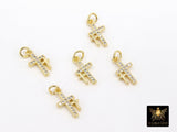Double Cross Charms, 3 Pcs Micro Paved Tiny Gold Cross Charm #718, Minimalist Two Crosses 7 x 12 mm