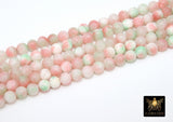 White and Pink Beads, Smooth Mixed Light Green and Pink Jade Dyed Beads BS #122