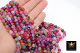 Fuchsia Mixed Color Agate Beads, Faceted Pink White Blue Marble Agate Dyed Beads BS #117, Jewelry Beads sizes 8 mm 15 inch Strands