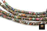 Imperial Jasper Heishi Beads, Sea Sediment Flat Multi Color Stone Beads BS #99, Black Pink and Blue Beads