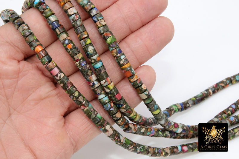 Imperial Jasper Heishi Beads, Sea Sediment Flat Multi Color Stone Beads BS 