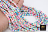 2 Strands 6 mm Clay Flat Beads, Pink Blue White Heishi beads in Polymer Clay Disc CB #130, Rondelle Multi Color
