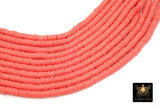 2 Strands 6 mm Clay Flat Beads, Dark Salmon Pink Heishi beads in Polymer Clay Disc CB #129, Light Red Rondelle