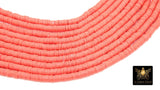 2 Strands 6 mm Clay Flat Beads, Dark Salmon Pink Heishi beads in Polymer Clay Disc CB #129, Light Red Rondelle