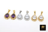 CZ Teardrop Pendants, Clear or Amethyst Drop Bezels #2724, Silver Gemstone Pear Shape Pendants